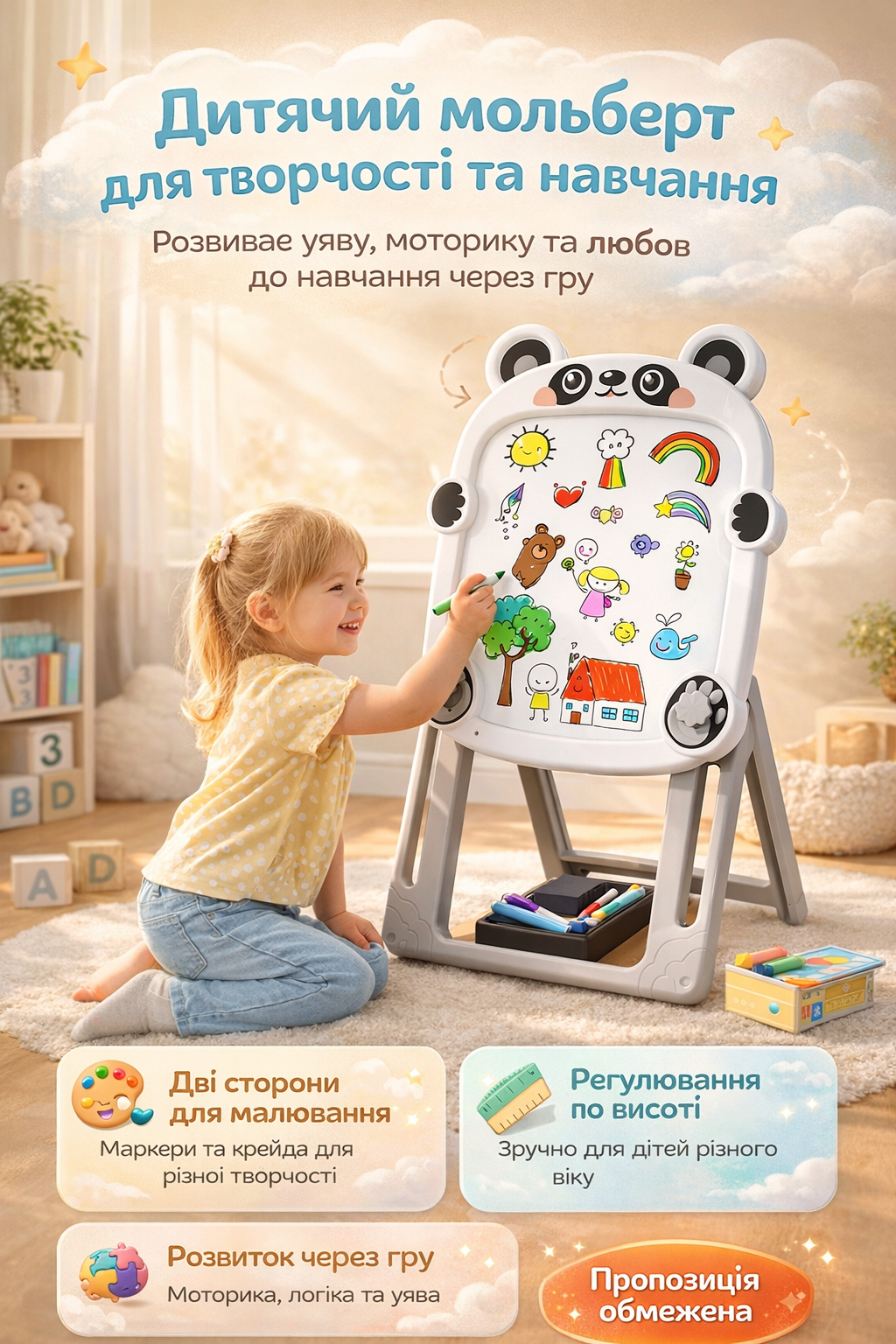 Дитячий мольберт для творчості та навчання